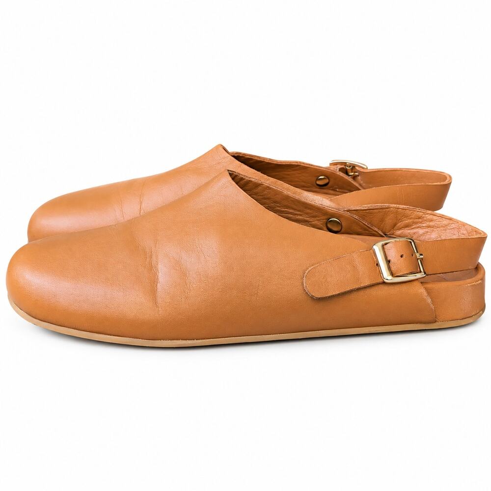 Beatrice Valenzuela Tan Leather Slingback Clogs Mules Made in California Size 8